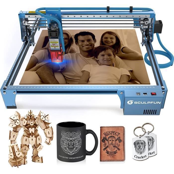SCULPFUN 10W Graveur laser S10 avec buse Air Assist et luge industrielle X protection des yeux pour puzzle en