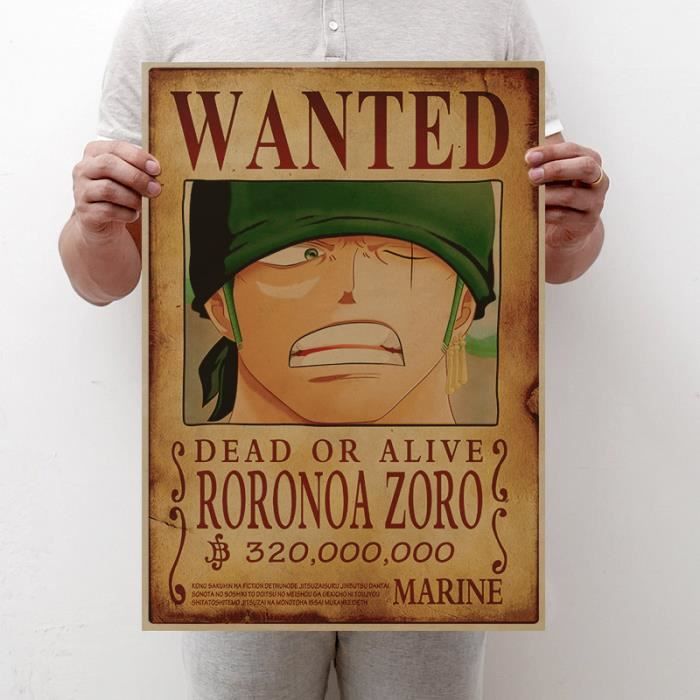 ONE PIECE -wanted stickers Zoro Affiche murale rétro papier kraft