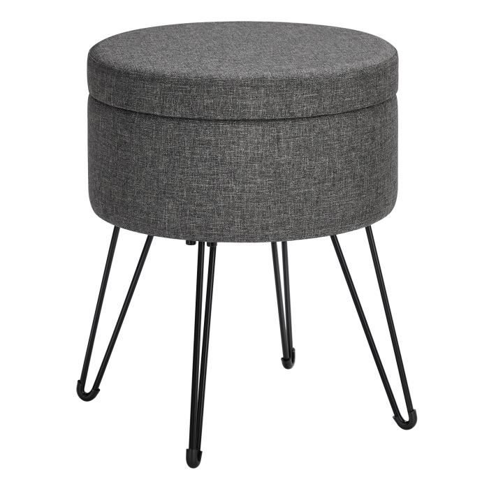 SONGMICS Tabouret de Rangement Siège Rond Pouf Repose-Pieds Volume de 13 4L Pieds en Métal Rembourré Gris Foncé LOM002G02