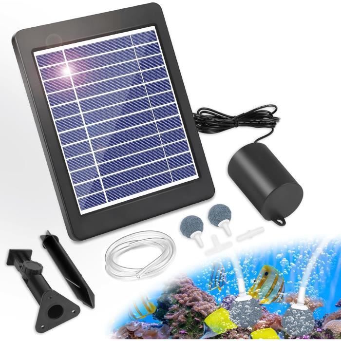 GuKKK Pompe à Oxygène Solaire 4W Pour Bassin - Batterie 2200mAh - Autonomie 32h - Parfait Étang, Aquarium, Pêche