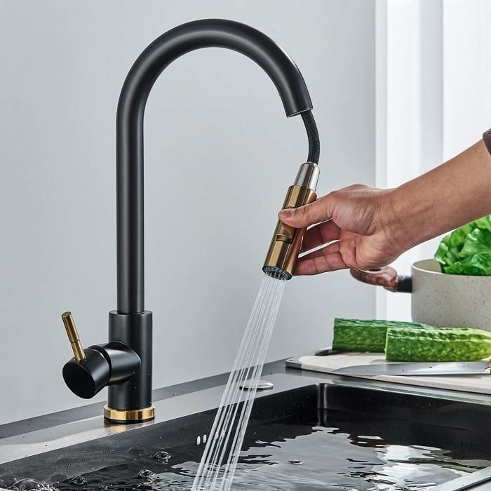 Robinet De Cuisine Extractible En Acier Inox 304 Brossé - Bec Pivotant 360°, Mode Jet/pulvérisation, Rétraction Magnétique, Facile à Nettoyer - 4