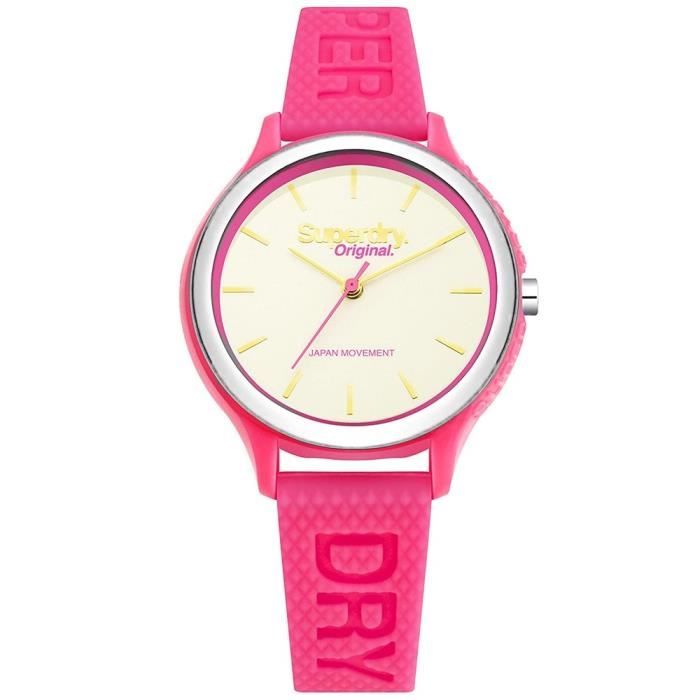 Montre SUPERDRY SYL151P d tail Sapporo rose fluo lunette en argent