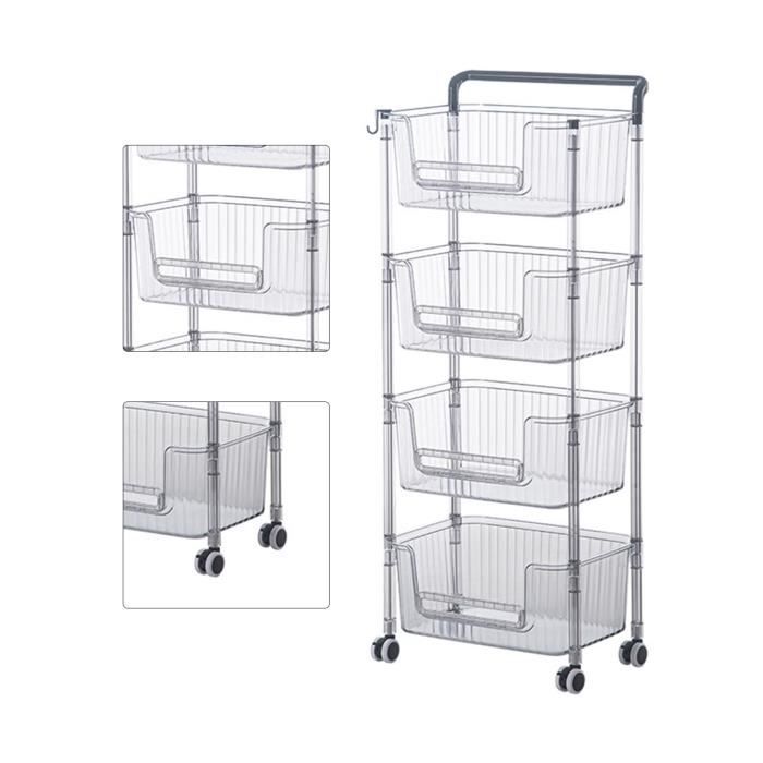 Chariot De Rangement à Roulettes 3 Ou 4 Niveaux - Organisateur Mobile Pour Cuisine, Salle De Bain, Bureau - En Plastique ABS Robuste - 14