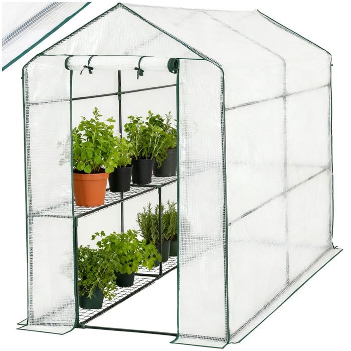 Serre de jardin - TECTAKE - Serre dextérieur souple ANDREA structure en acier 36 m³ 4 étagères 186 x 120 x 190 cm - Transparent