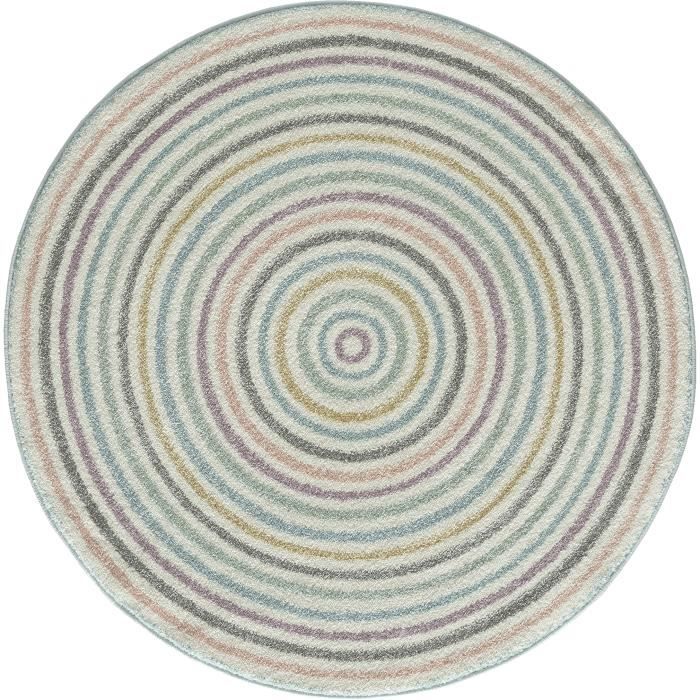 The carpet Monde Kids Tapis moderne doux pour enfant, Poils doux, Facile d'entretien, Rond, pastel, 120 x 120 cm