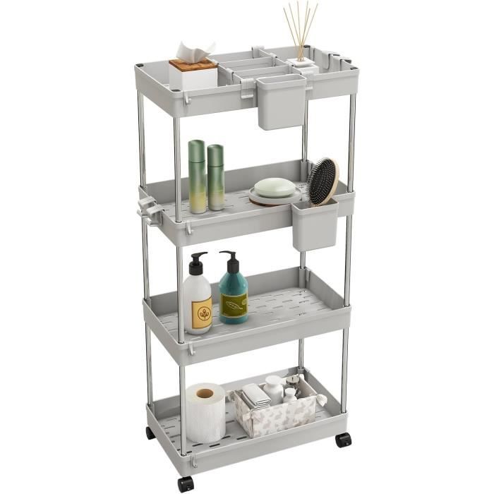Chariot De Cuisine 4 Niveaux Carré Avec Roulettes - Étagère Mobile Pour Fruits, Légumes, Rangement