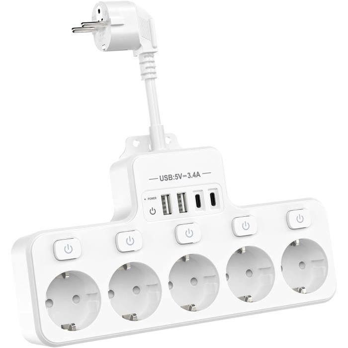 Mini Multiprise Multiprise Avec Interrupteur, Multiprise 5 Prises Avec 2 Usb-A Et 2 Usb ...