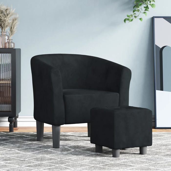 vidaXL Fauteuil Cabriolet avec Repose-pied Chaise avec Accoudoirs Canapé avec Dossier Siège Rembourré Salon Chambre Noir 356451