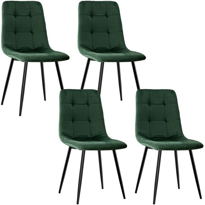 WAFTING Lot de 4 Chaises de Salle à Manger Chaise de Cuisine en Velours et Pieds en Métal - Vert Foncé