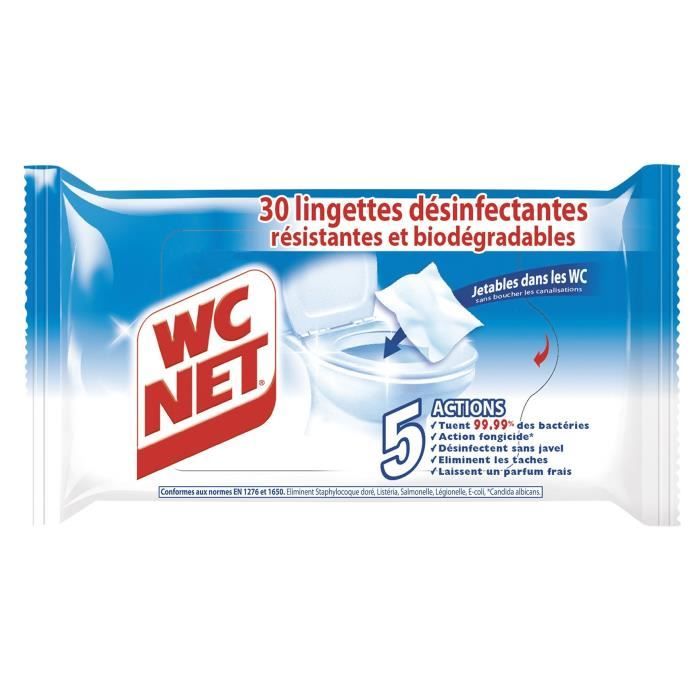 WC NET Lingettes Désinfectantes - 5 Actions - 30 pièces