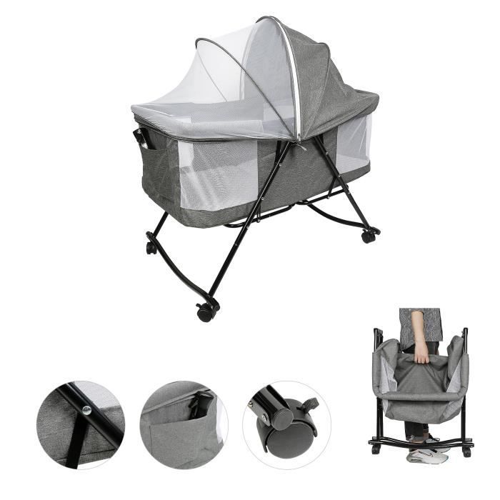 Willonin® Berceau Bébé pliable Lit de Cododo portable pour voyage transport Support mobible aves roulettes et Matelas Moustiquaire