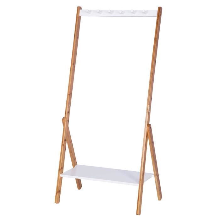 Penderie Vêtement WOLTU - Porte-manteau Avec étagère à Chaussures (Blanc/Chêne)