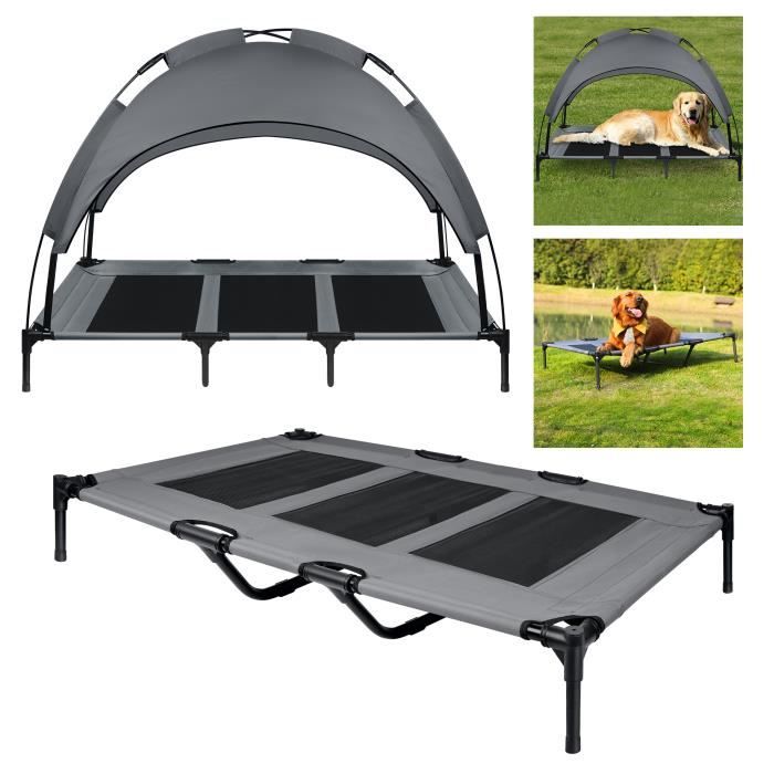 Comparer les prix de XMTECH Lit pour chien chat avec auvent, Lit d'Animal Familier, Lit surélevé Chat pour grand chien Capacité 60KG, 122x92x102cm, Gris
