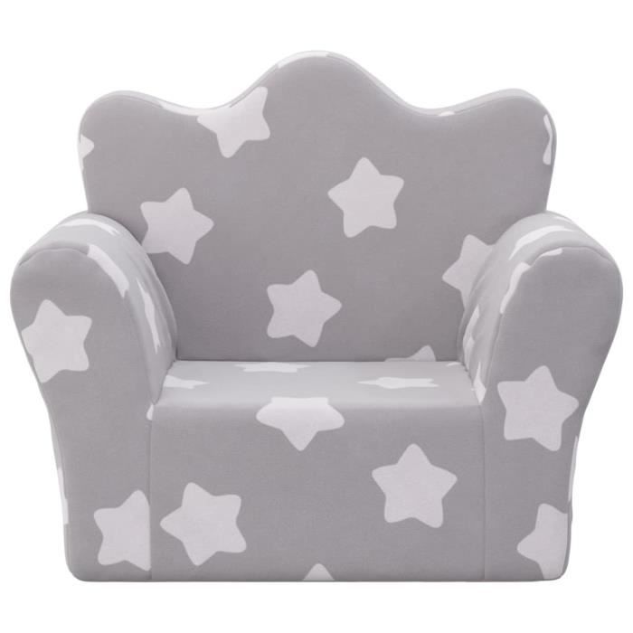 Canapé-lit Enfant Peluche Gris étoiles - Fauteuil Pliable Ou Petit Lit - Housse Amovible
