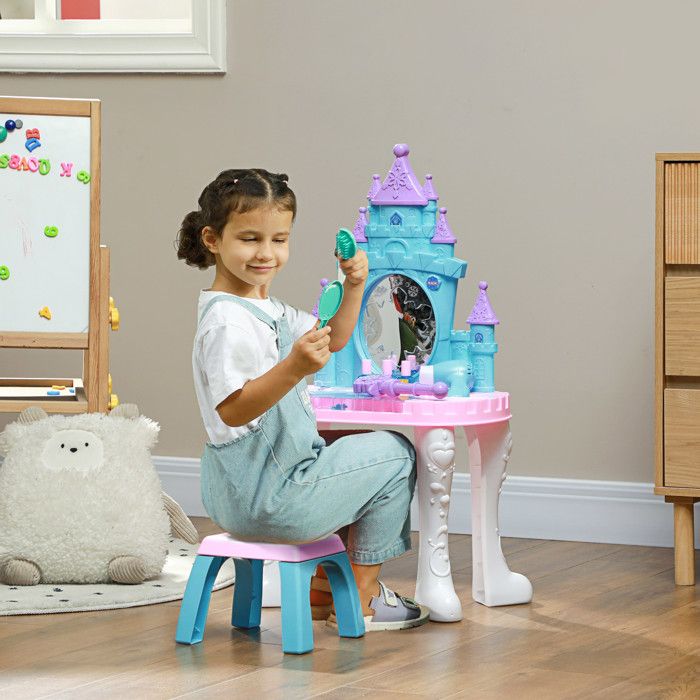 Gymax Coiffeuse Pour Enfants Avec Tabouret Et Tiroir, Pieds En Bois Miroir Lapin Blanc