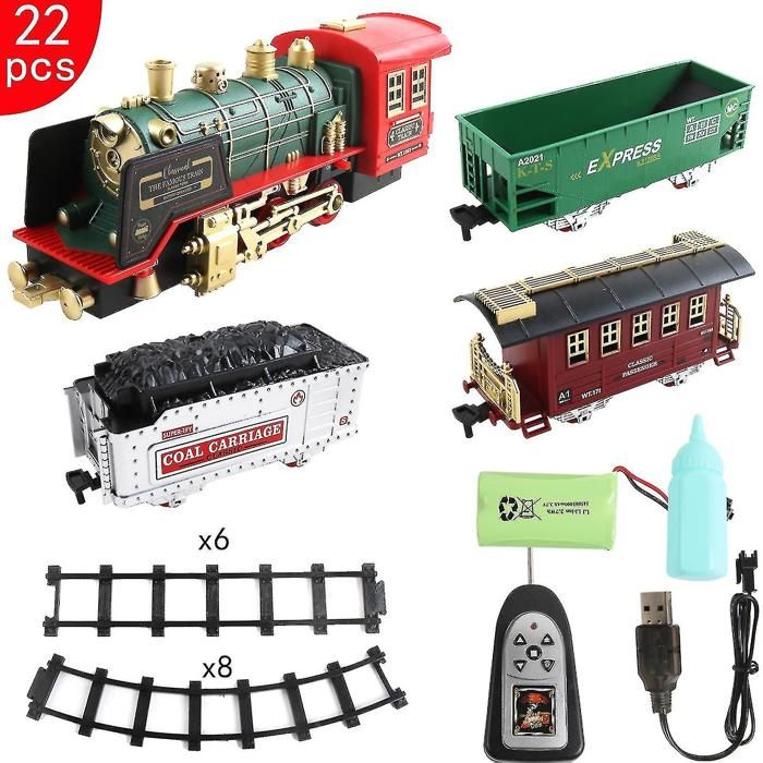 Train à Vapeur Électrique Avec Fumée Réaliste – Circuit 4 Mètres Locomotive + 3 Wagons – Lumières Et Sons – Cadeau Enfant 36 Mois