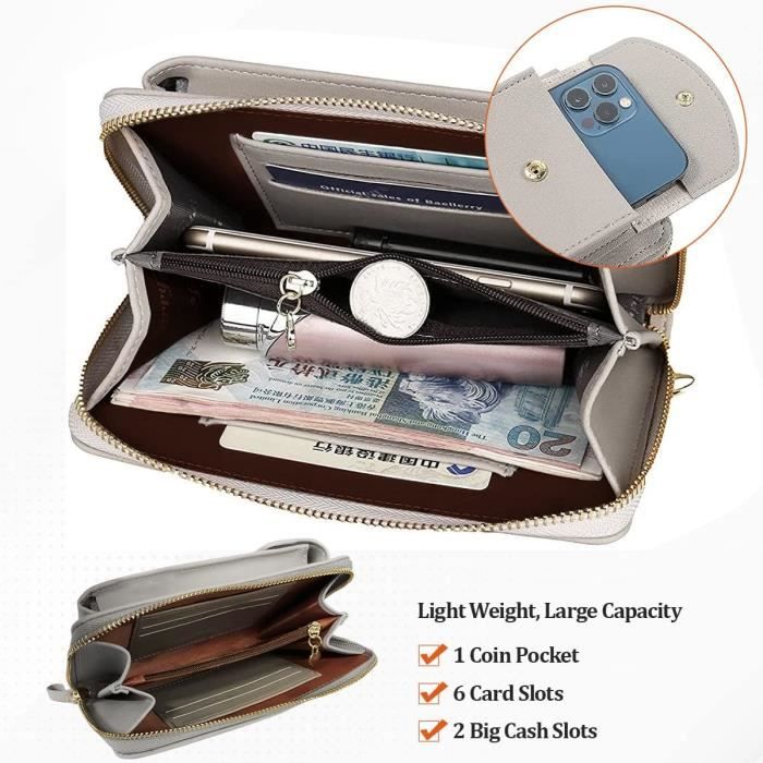 Petite Pochette Mince pour Smartphone Sacs Bandouliere Femme pour Telephone Portable Mini Sac Petit Portefeuille Femme PU Cuir Gris Cdiscount Bagagerie Maroquinerie