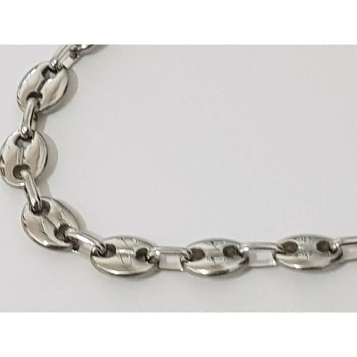 Bracelet Perles Café En Acier Inoxydable Noir - 21 Cm - Homme Et Femme