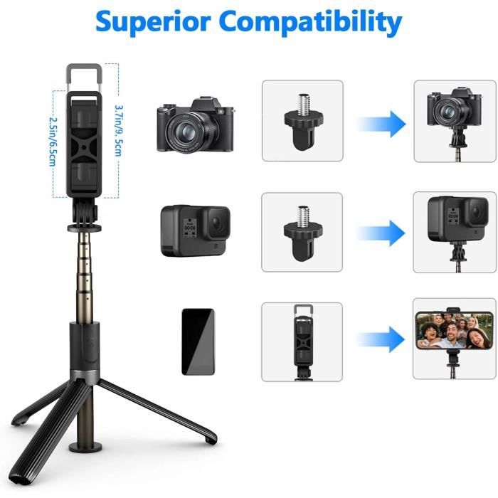 PEYOU 32.3 '' Perche Selfie Trépied,[Rechargeable] 4 en 1 Bluetooth ...