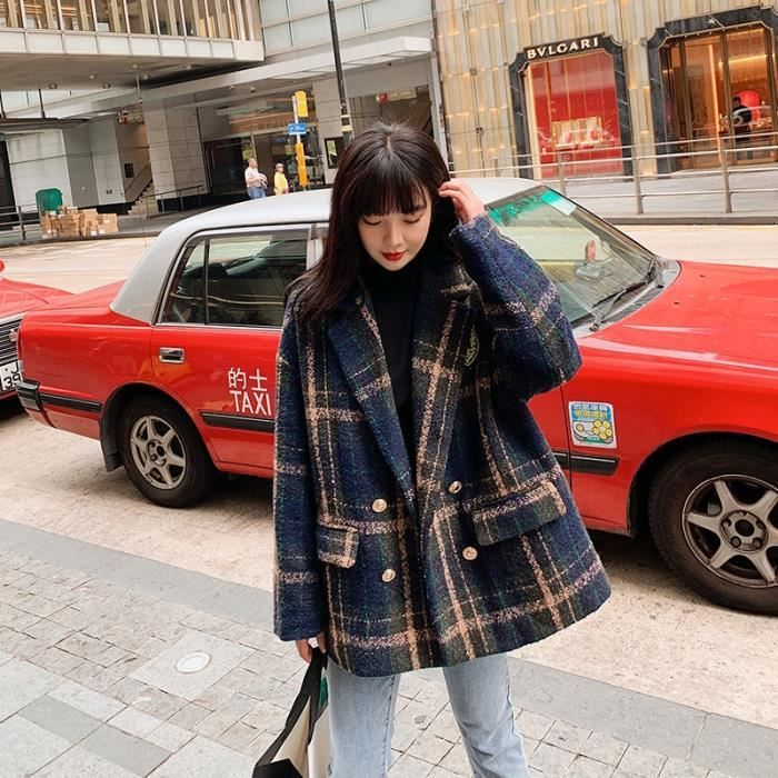 Manteau court best sale à carreaux femme