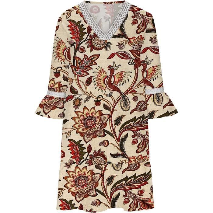 ROBE Robes en Dentelle Femmes F te Manches 34 t Col en V Robe
