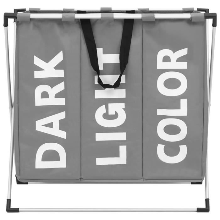 Trieuse à Linge 3 Sacs - Chariot Avec Roulettes, Cadre Acier, Charge 20 Kg - Noir, 96x40 Cm - Pour Buanderie, Rangement