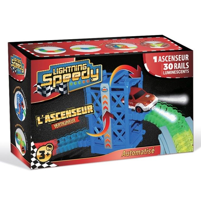 LIGHTNING SPEEDY – Ascenseur Automatique + 30 Rails Luminescents, Accessoire Pour Circuit De Voitures
