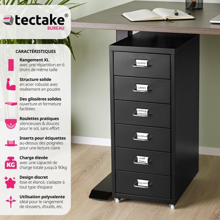 Armoire Bureau 5 Tiroirs Roulettes Vert - Meuble Rangement Métal 28x41x69cm, Charge 50kg, Tiroirs Anti-chute