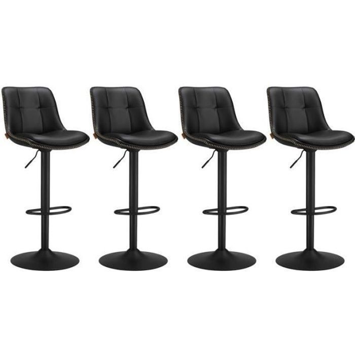 Tabourets De Bar VASAGLE – Lot De 2 – Hauteur Réglable 63-84 Cm – Pivotants – Dossier Ergonomique – PU Noir – Capacité 120 Kg - 3