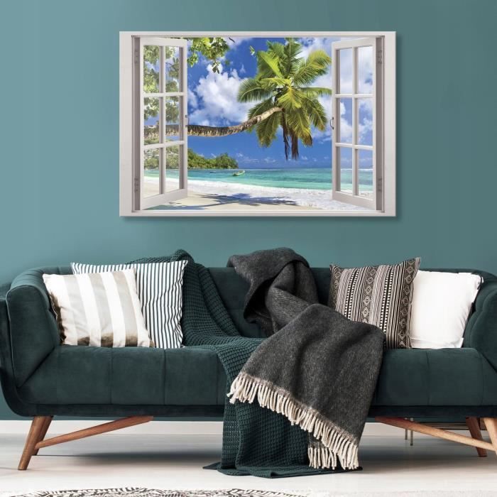 Impression sur Toile 120x80cm Tableaux Image Photo plage mer palmier Decoration