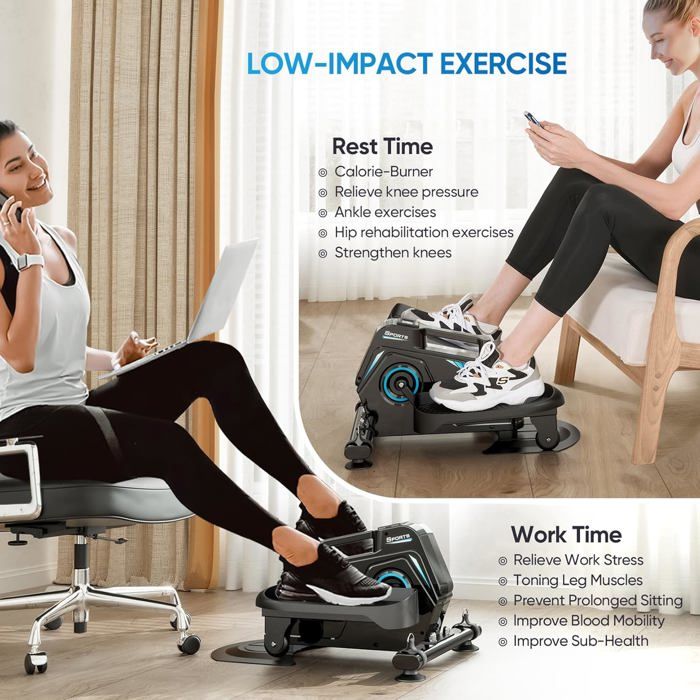 Vélo Elliptique THERUN - Ultra Silencieux Pour Maison | 8 Niveaux Résistance | LCD & Capteur Cardiaque | Idéal Fitness Familial