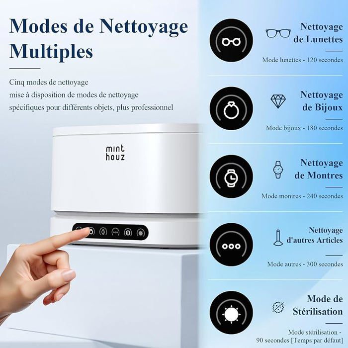 Pinkiou Nettoyeur Ultrasons 650ml 48kHz - Bac à Ultrasons Pour Bijoux, Lunettes Et Pinceaux Maquillage - 3 Modes Minuterie