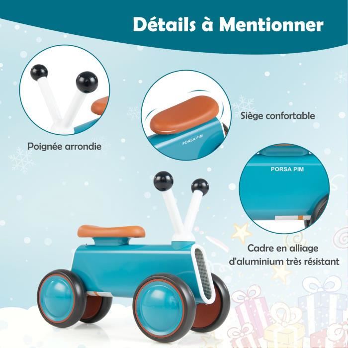 Draisienne Bébé 1-3 Ans - Vélo 4 Roues Avec Lumières, Réglable, Pour Apprentissage De La Marche
