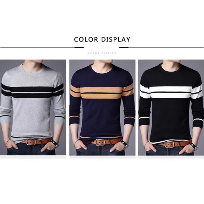 Pull Homme Col V 2 En 1 - Tricot Fin Avec Col De Chemise - Manches Longues - Style Décontracté élégant
