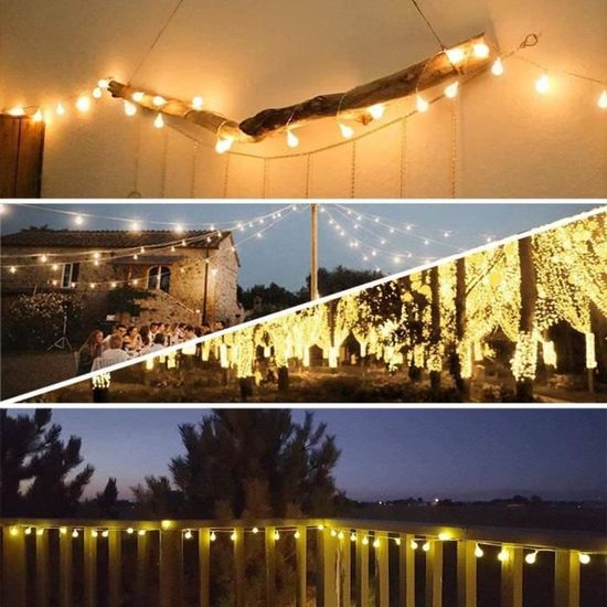 Guirlande lumineuse sphérique, 80 perles LED, lumière blanc chaud, 10