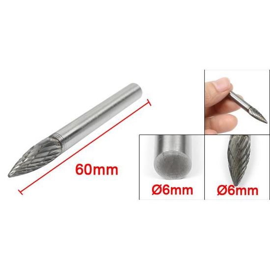 6 mm x 16 mm Tête en forme d/'arbre lime rotative en carbure de tungstène Embout