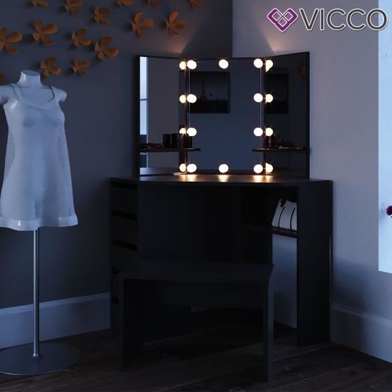 Vicco Coiffeuse d’Angle Arielle Table de Maquillage Coiffeuse Blanc
