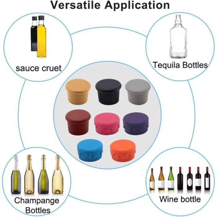 Bouchons Vin Silicone 6 Pièces - Bouchon Hermétique Avec Pompe Vide Conservation