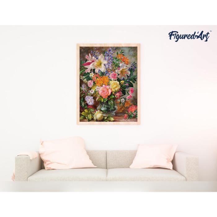 Figured'Art Peinture par Numéro Adulte avec Cadre Beauté derrière les fleurs - Activité Manuelle Kit de Loisir Créatif DIY Numéro d'Art Complet - 40x50cm toile tendue sur châssis