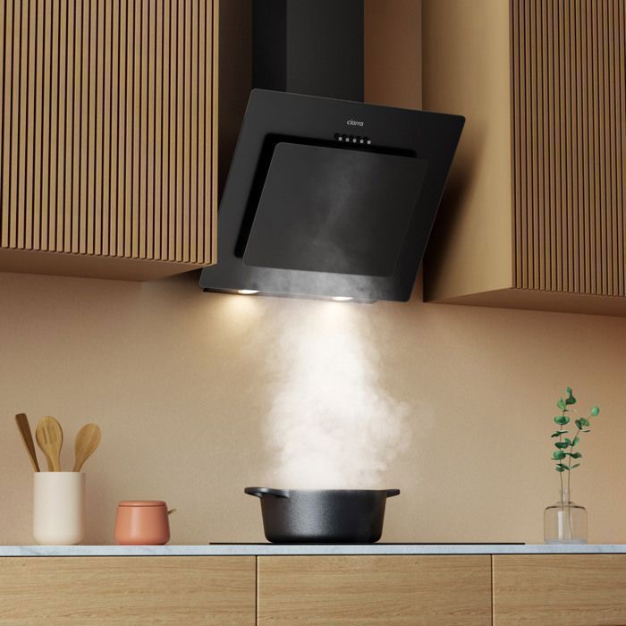 Hotte Aspirante CIARRA 60 Cm - 350 M³/h, Classe A, Inclinée, éclairage LED, Noir Inox