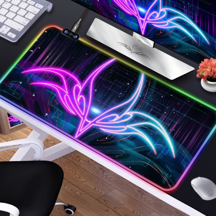 Tapis De Souris Gaming RGB XXL 800x300 Mm - 12 Modes LED - Épaisseur 5 Mm - Bord Cousu - Tissu Microfibre