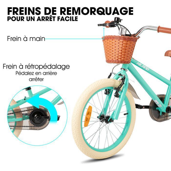 HILAND Velo Enfant 18 Pouces pour Fille garcon 5 7 Ans avec Roues stabilisatrices Frein a Main et Frein a retropedalage Panier Cdiscount Sport