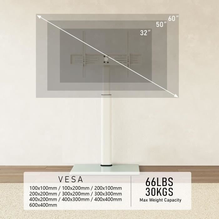 Support Tv Pied Avec Piédestal En Verre Trempé Pied Tv Pivotant Pour ...