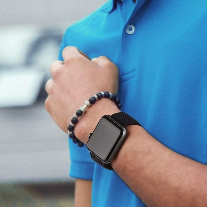 Bracelet Boucle Unique Tressé pour Apple Watch 38mm/40mm/41mm Series SE  1, 42mm(Serie 10/11) YIOU Nylon Noir