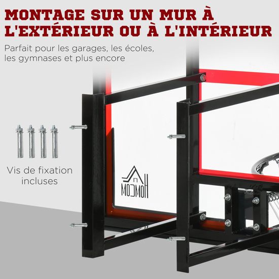 Panier De Basket Mural HOMCOM – Cerceau 46 Cm, Filet Nylon – Hauteur Réglable, Pour Intérieur Et Extérieur – Montage Facile