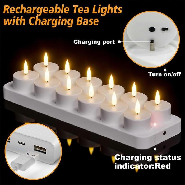 Bougies Chauffe-plat LED Rechargeables – Lot De 6 Avec Station De Charge, Télécommande, Minuterie – Sécuritaires, Sans Flamme, Pour Décoration Intérieure