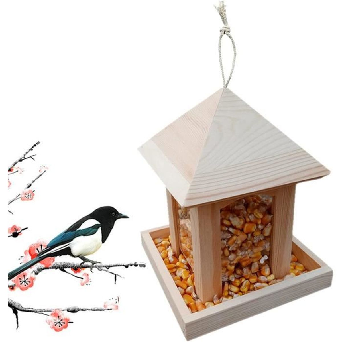 Mangeoire à Oiseaux Suspendue En Bois Kotarbau - Distributeur Nourriture Pour Oiseaux Sauvages