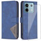 NO BRAND Verre trempé+Housse pour Xiaomi Redmi Note 13 Pro 4G/Poco M6 Pro 4G, Coque en Cuir PU Portefeuille Etui Case, [Ranges Cartes]- Bleu