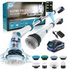 SANS MARQUE Brosse de Nettoyage électrique sans Fil, Brosse Rotative Nettoyage avec 8 Têtes de Brosse Remplaçables, Extension 66-132cm 1200RPM