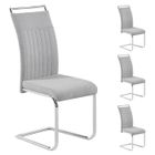 IDIMEX Lot de 4 chaises de salle à manger ou cuisine ERICA avec assise rembourrée poignée et piètement chromé, revêtement tissu gris clair